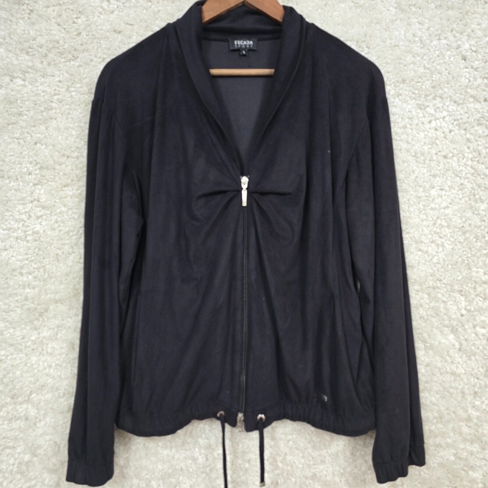 Escada Sport Womens Microsuede Full Zip Jacket Black‎ Size L Minimalist Luxury